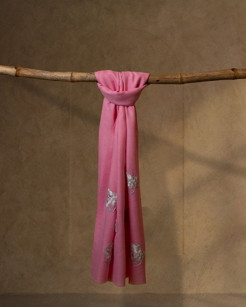 Pink Frill Wool Stole  Pink stole from the Ashwaa Sunrise collection