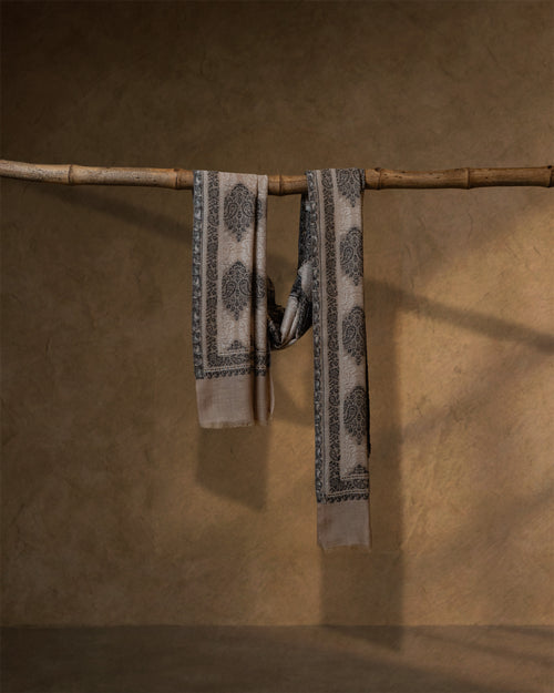 Bone Weave Wool Stole  Ivory stole from the Ashwaa Sunrise collection