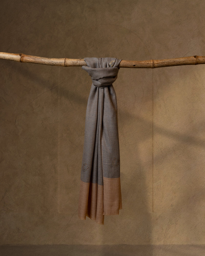 Wheat Bloom Wool Stole  Beige stole from the Ashwaa Equestrian collection