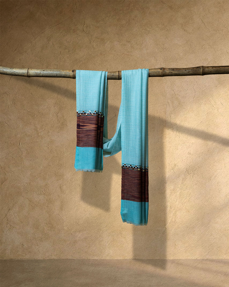 Azure Cross Wool Stole  Sky Blue stole from the Ashwaa Sunrise collection