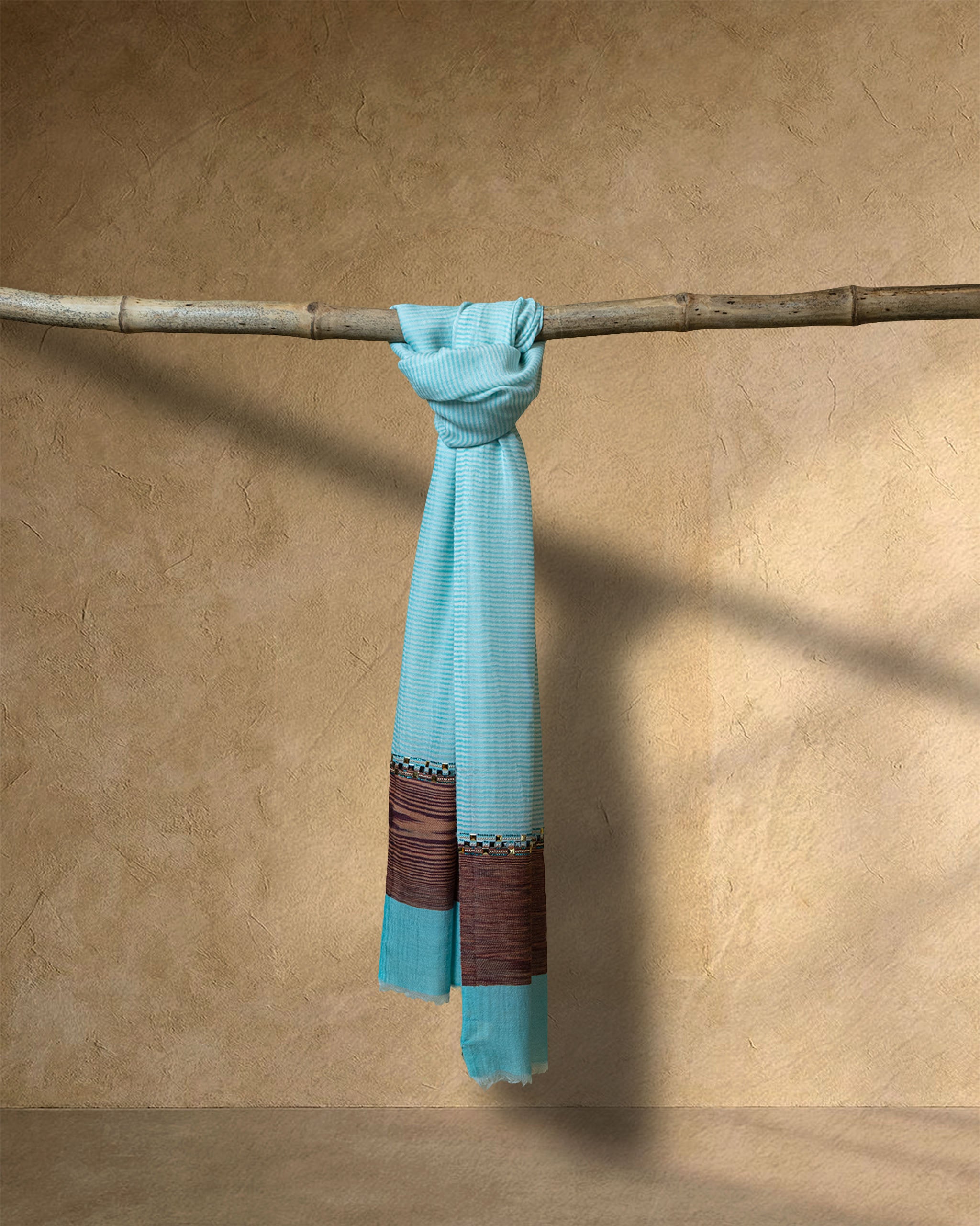 Azure Cross Wool Stole  Sky Blue stole from the Ashwaa Sunrise collection