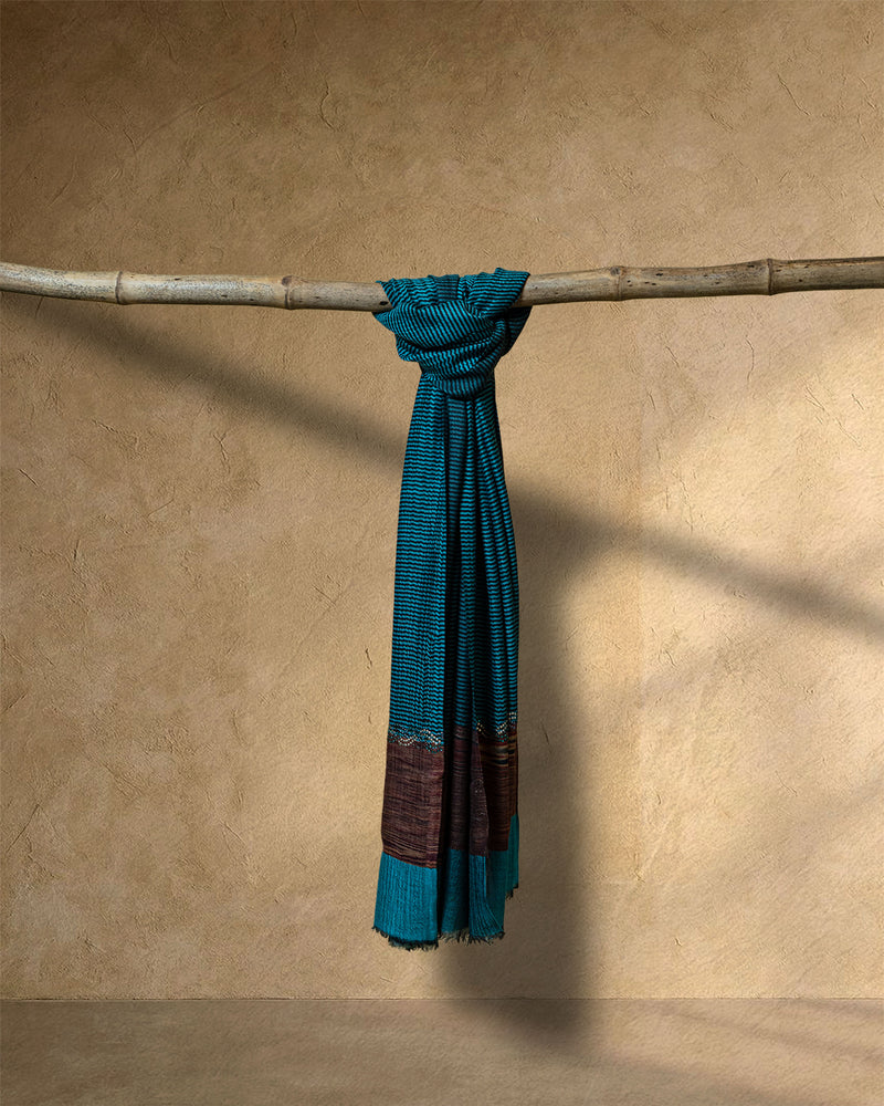 Turquoise Bloom Wool Stole  Turquoise stole from the Ashwaa Sunrise collection