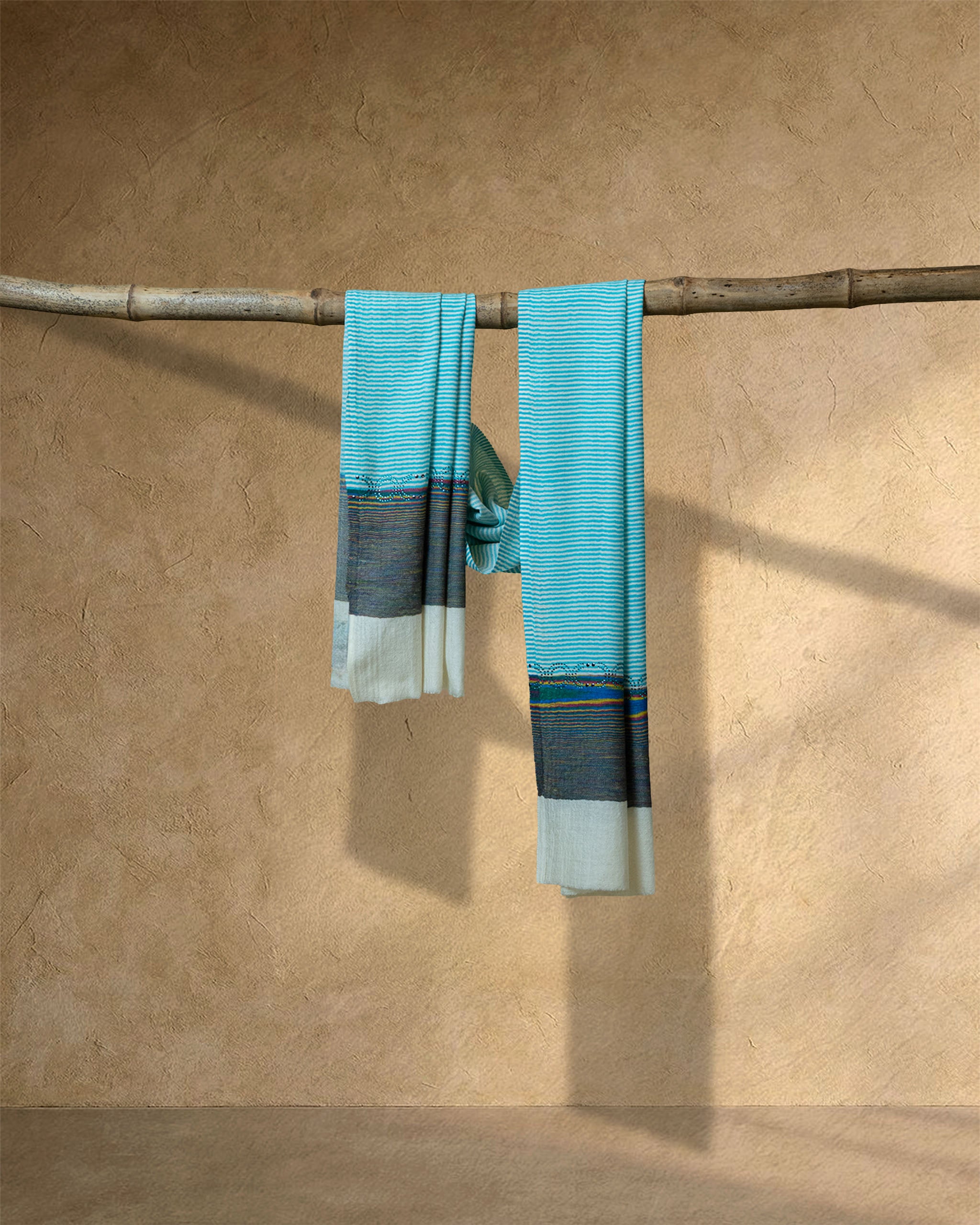 Cloud Stripe Wool Stole  Ivory stole from the Ashwaa Sunrise collection