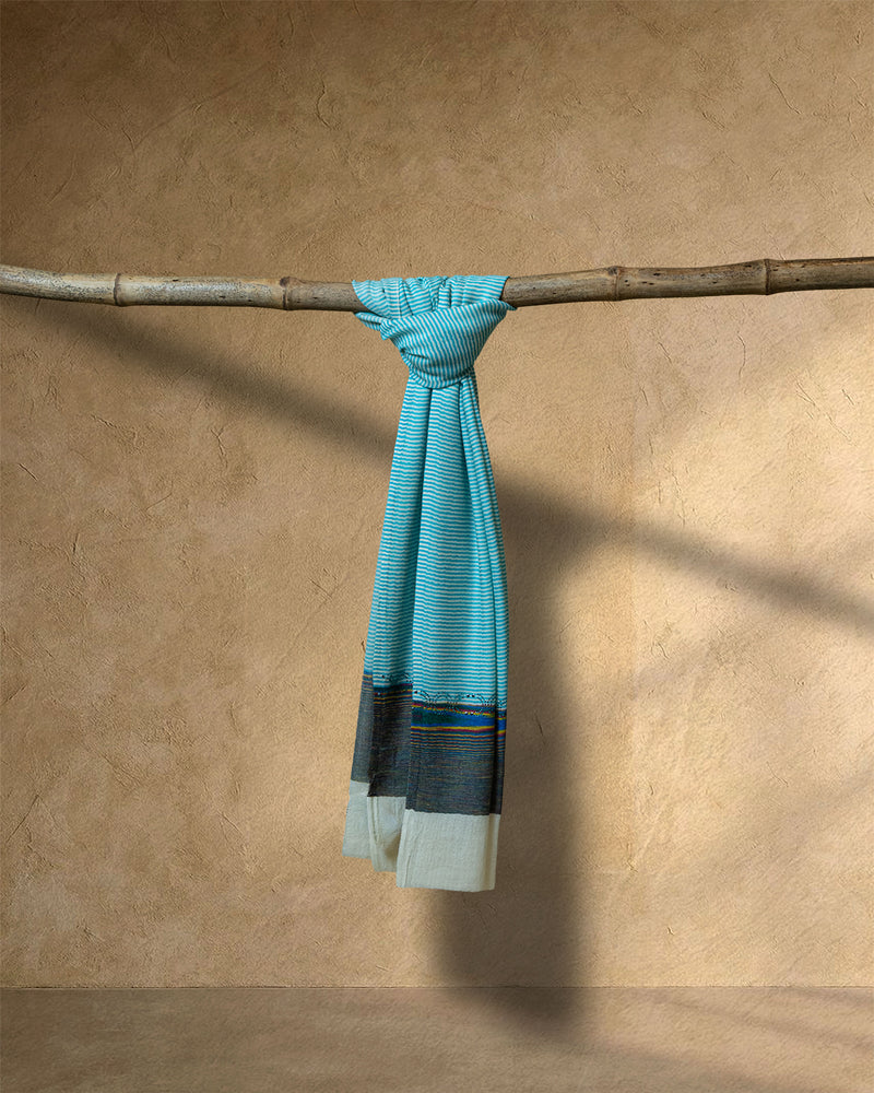 Cloud Stripe Wool Stole  Ivory stole from the Ashwaa Sunrise collection
