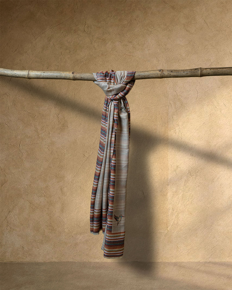Linen Blaze Wool Stole  Ivory stole from the Ashwaa Sunrise collection