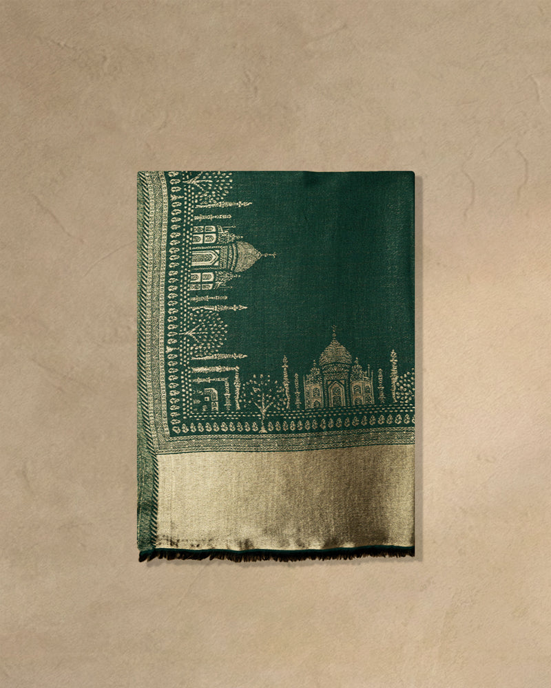 Forest Thread Wool Stole  Forest Green stole from the Ashwaa Sunrise collection