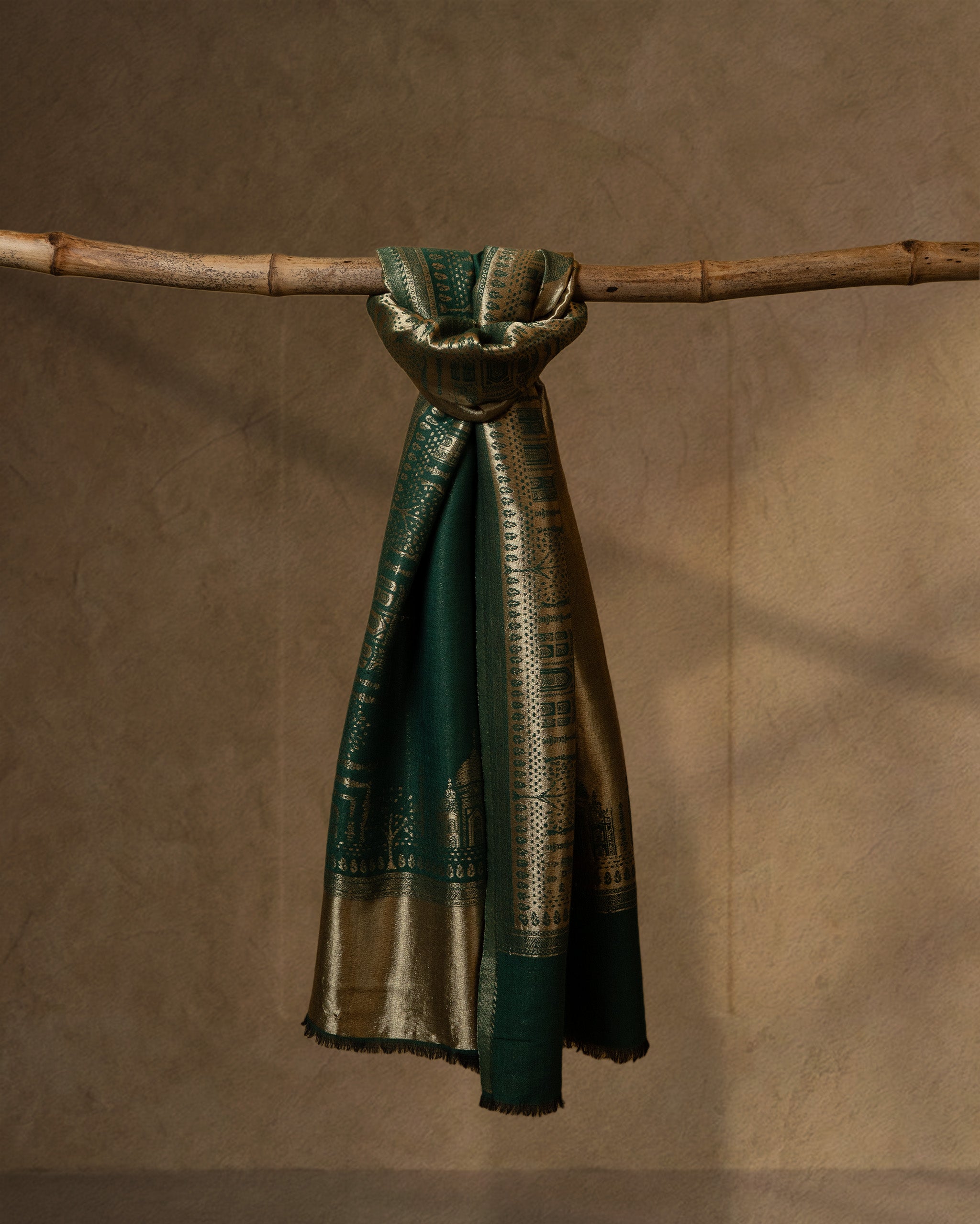 Forest Thread Wool Stole  Forest Green stole from the Ashwaa Sunrise collection