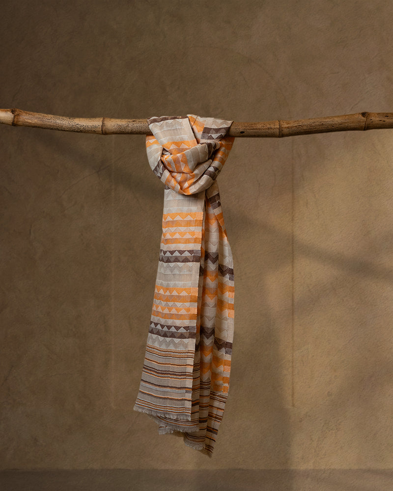 Peach Zari Wool Stole  Peach stole from the Ashwaa Sunrise collection