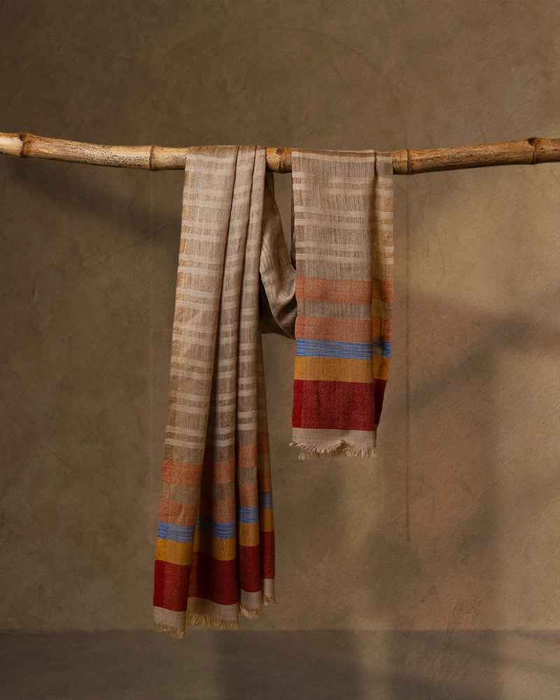 Pearl Loom Wool Stole  Ivory stole from the Ashwaa Sunrise collection