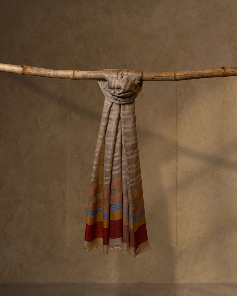 Pearl Loom Wool Stole  Ivory stole from the Ashwaa Sunrise collection
