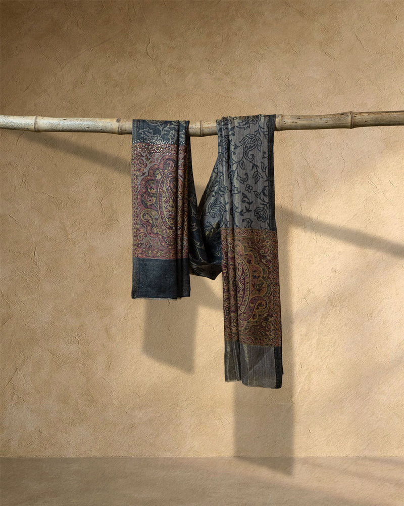 Silver Weave Wool Stole  Light Grey stole from the Ashwaa Sunrise collection