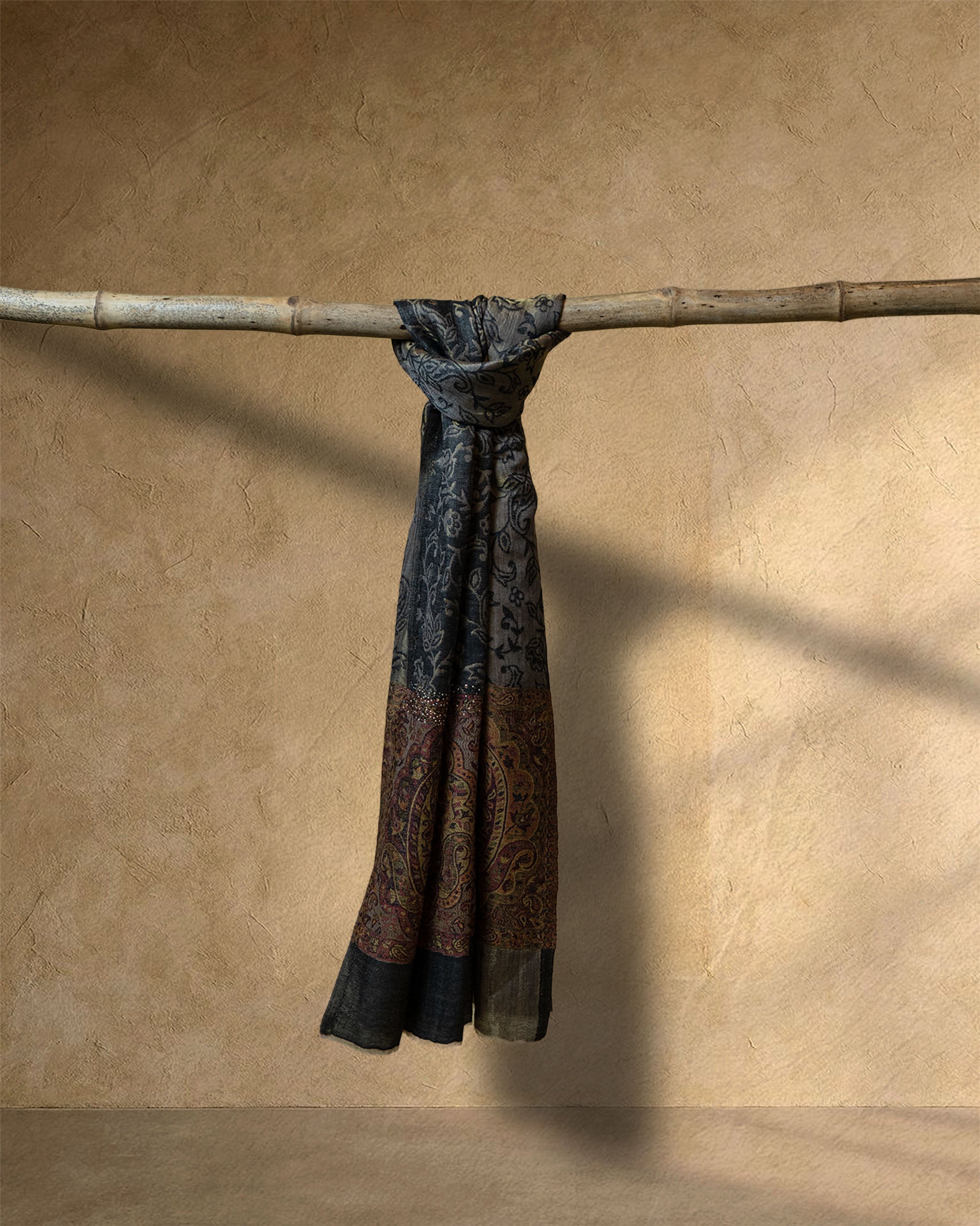Silver Weave Wool Stole  Light Grey stole from the Ashwaa Sunrise collection
