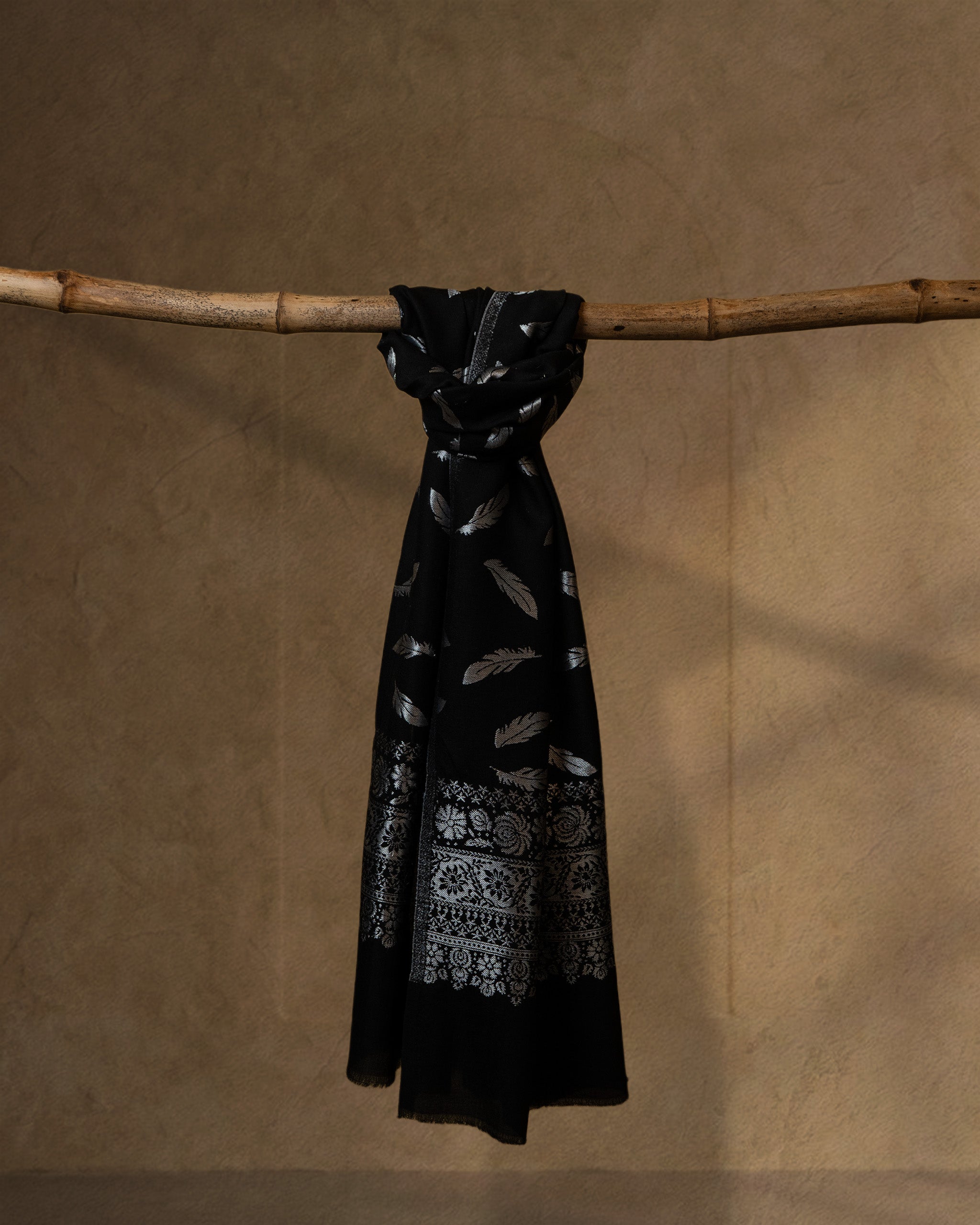 Soot Zari Wool Stole  Black stole from the Ashwaa Sunrise collection