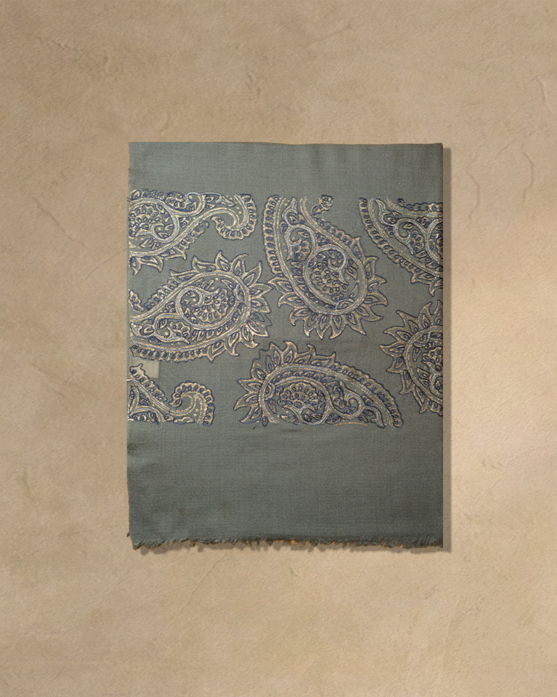 Blue Emboss Wool Stole  Metallic Blue stole from the Ashwaa Sunrise collection