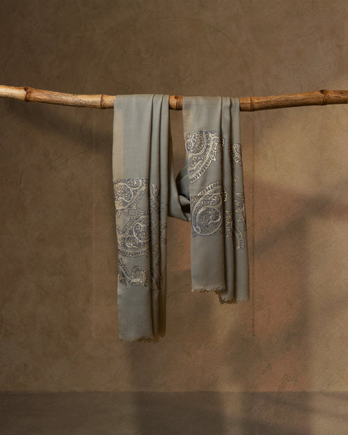 Blue Emboss Wool Stole  Metallic Blue stole from the Ashwaa Sunrise collection