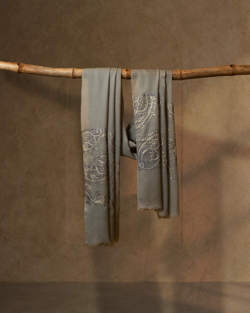 Blue Emboss Wool Stole  Metallic Blue stole from the Ashwaa Sunrise collection