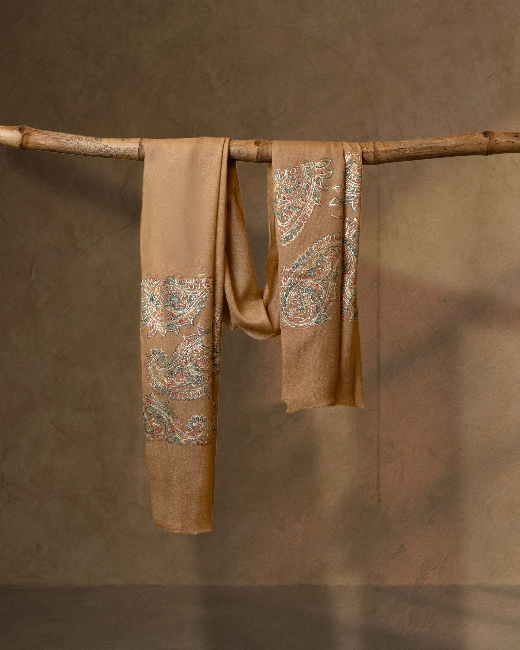 Gold Emboss Wool Stole  Mustard stole from the Ashwaa Sunrise collection