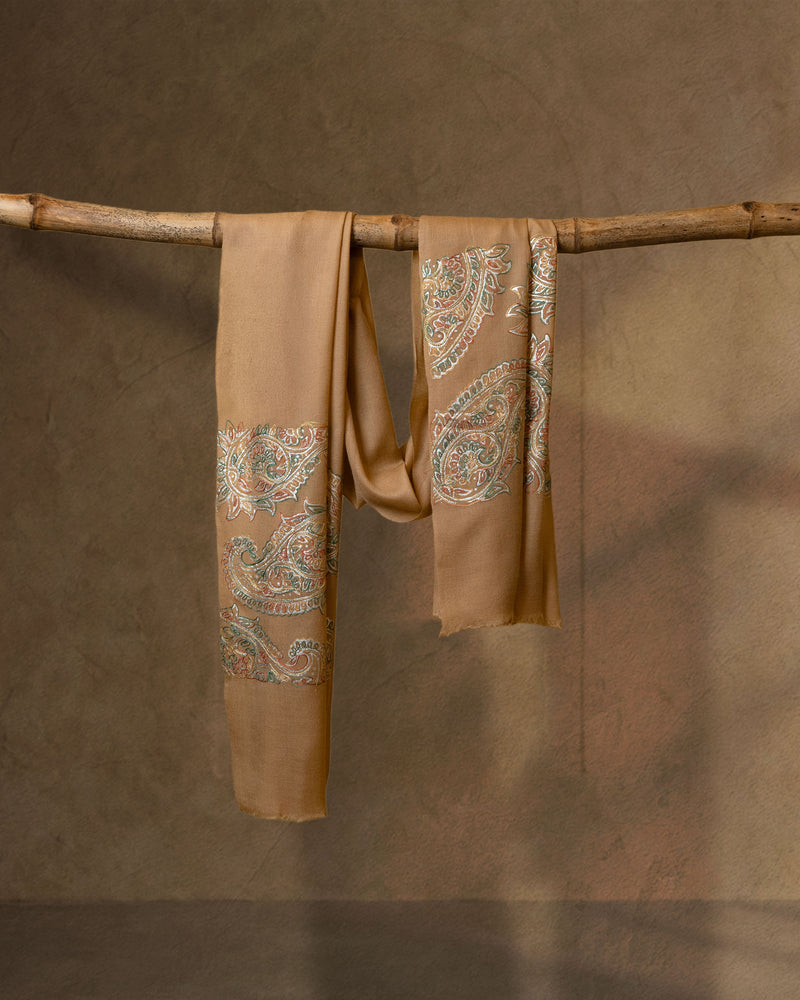 Gold Emboss Wool Stole  Mustard stole from the Ashwaa Sunrise collection