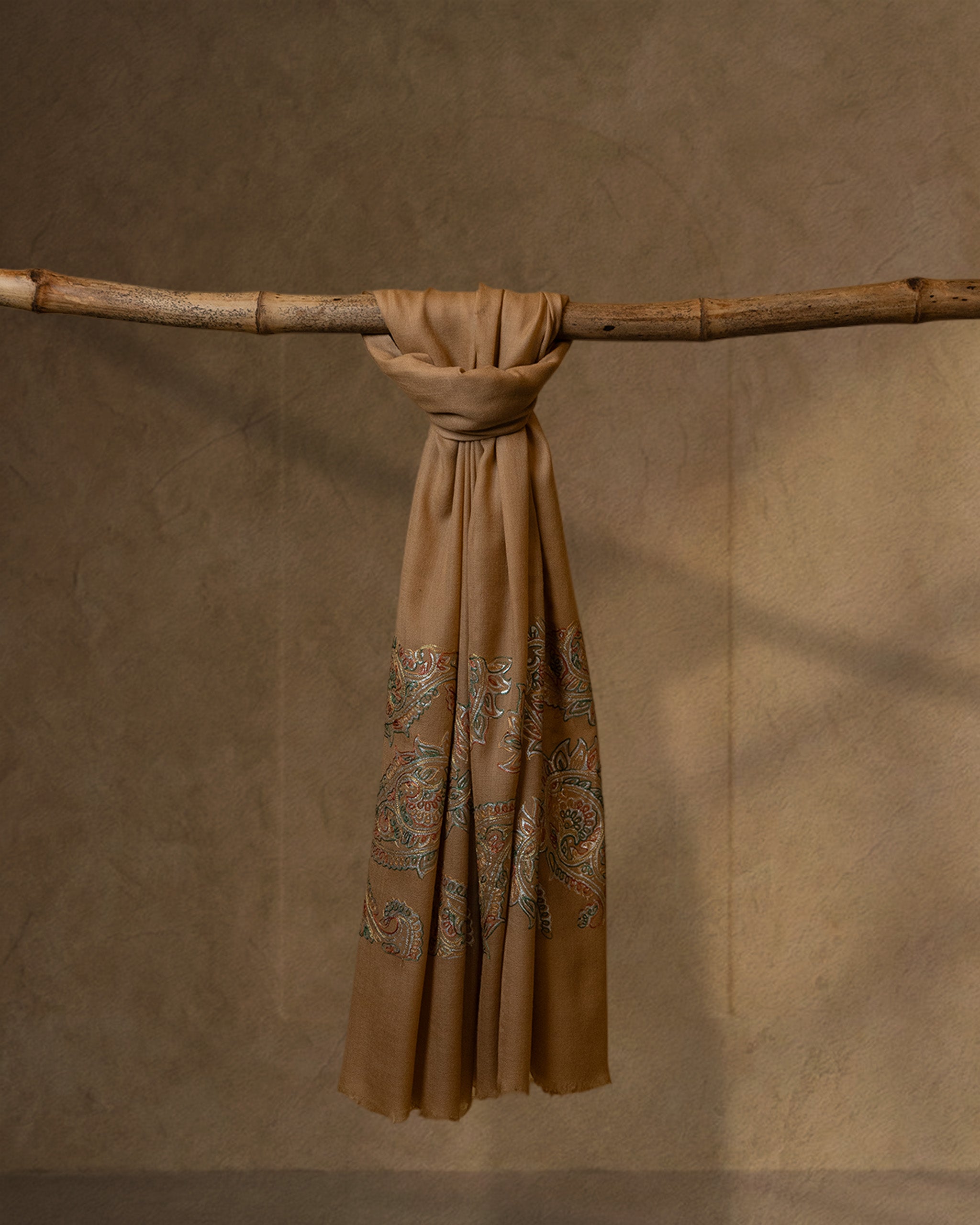 Gold Emboss Wool Stole  Mustard stole from the Ashwaa Sunrise collection