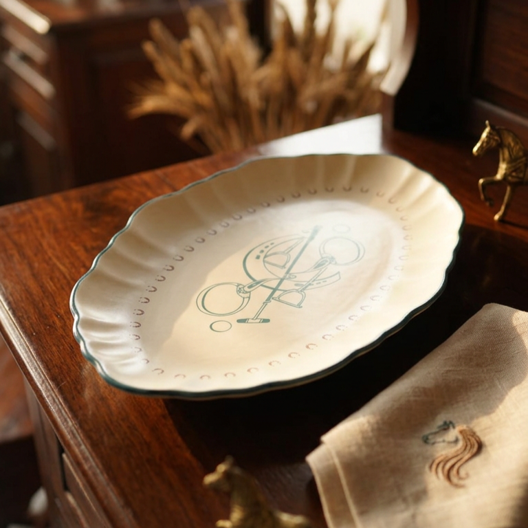 Ivory Scalloped Oval Plate